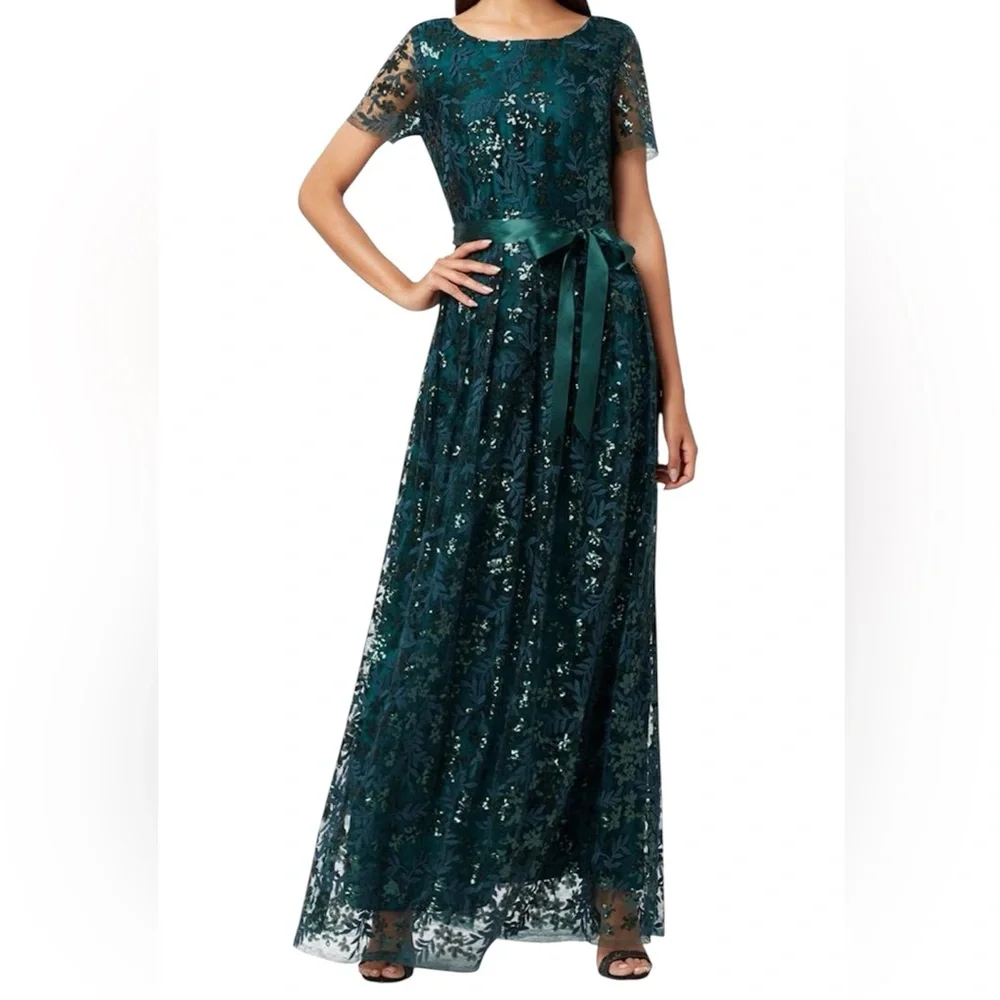 Tahari Lace Sequin Maxi Dress Navy Sequin Dress wedding evening gala NWT - Picture 1 of 5